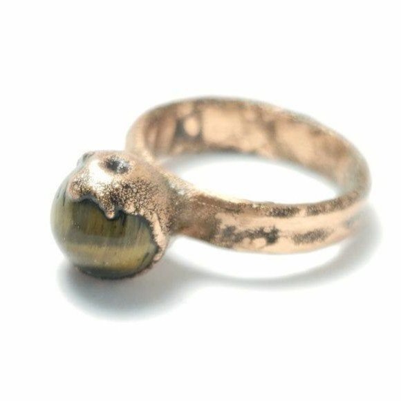 Tiger Eye Sphere Ring Size 5 - Picture 3 of 8